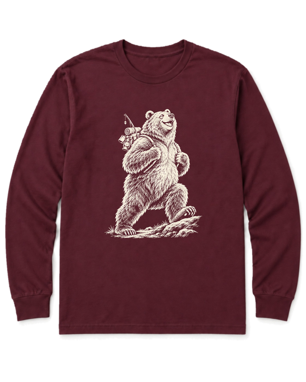 Tiny Backpack Grizzly Long Sleeve Shirt - Maroon