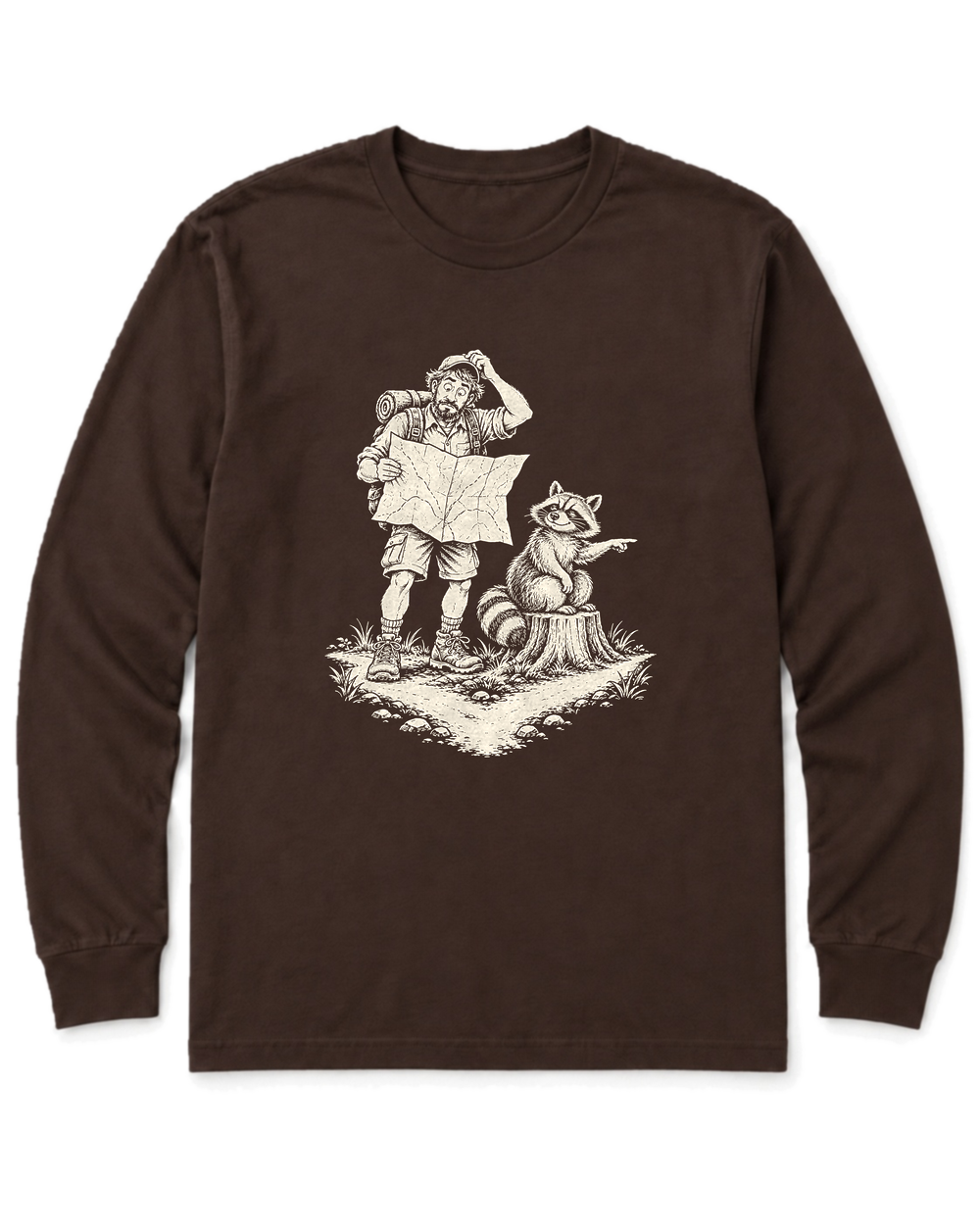 Upside-Down Map Long Sleeve Shirt - Dark Chocolate