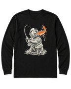 Gone Fishing Grizzly Long Sleeve Shirt - Black