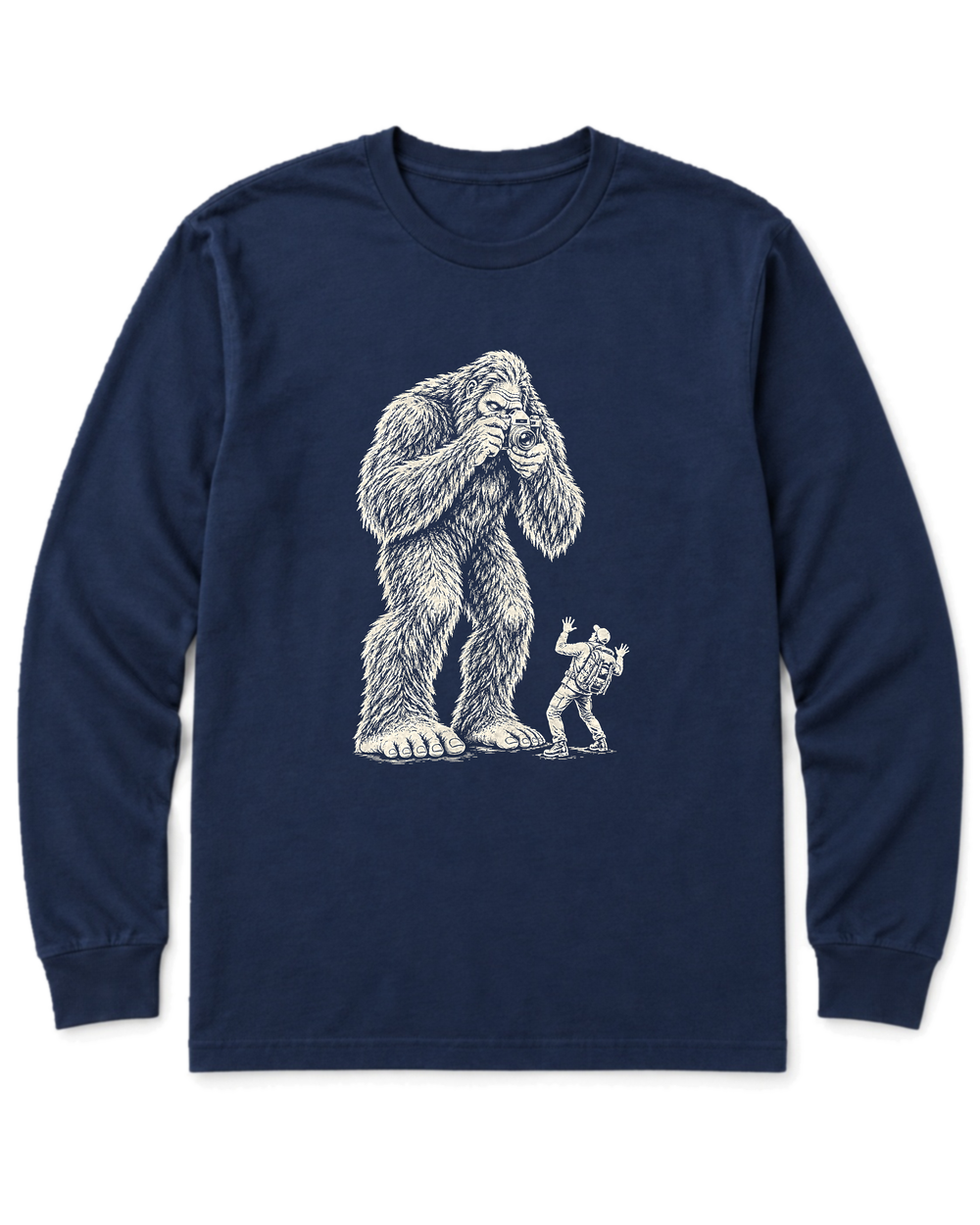 Bigfoot Photographer Long Sleeve Shirt - Navy