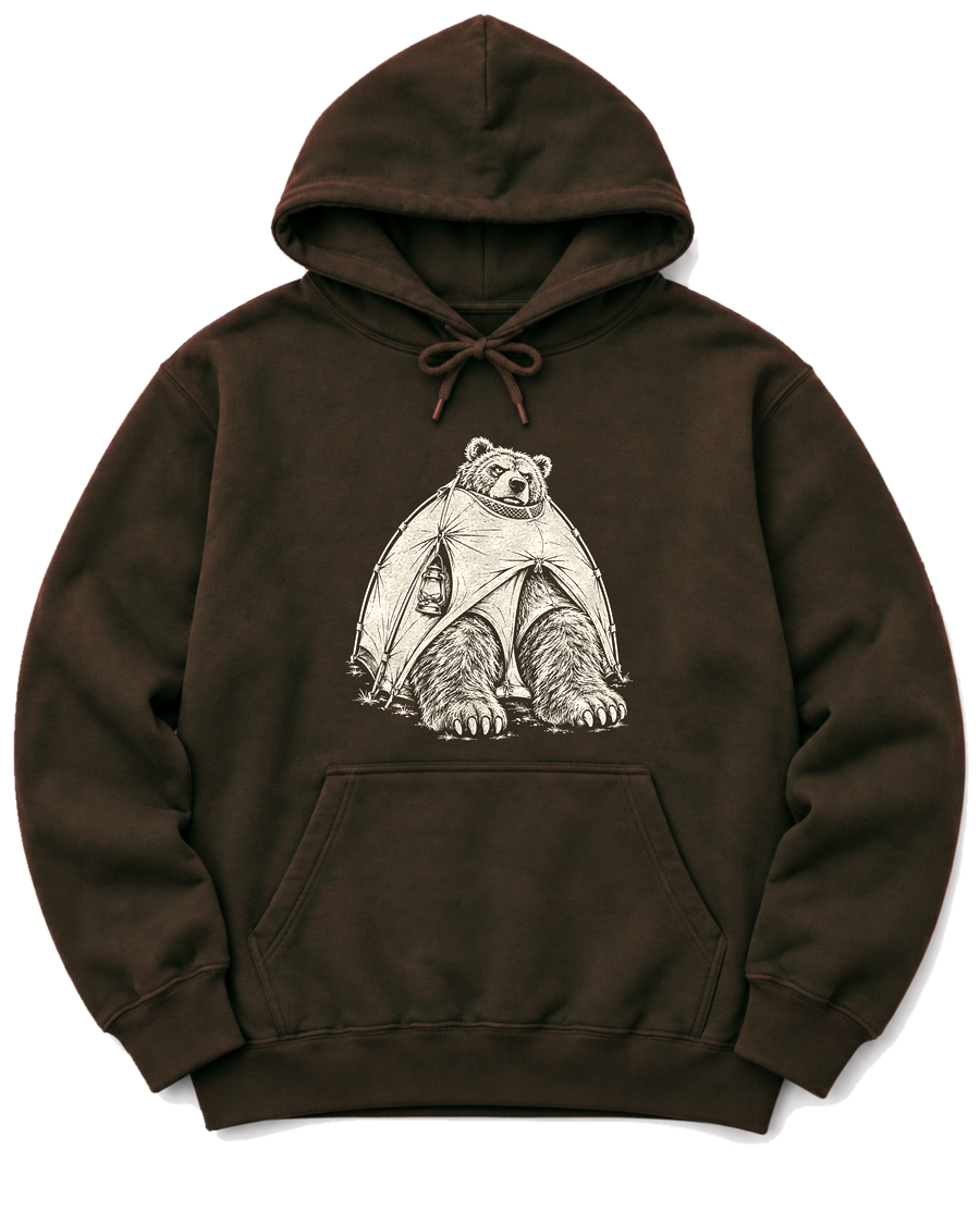 Bear in a Tiny Tent Hoodie - Dark Chocolate