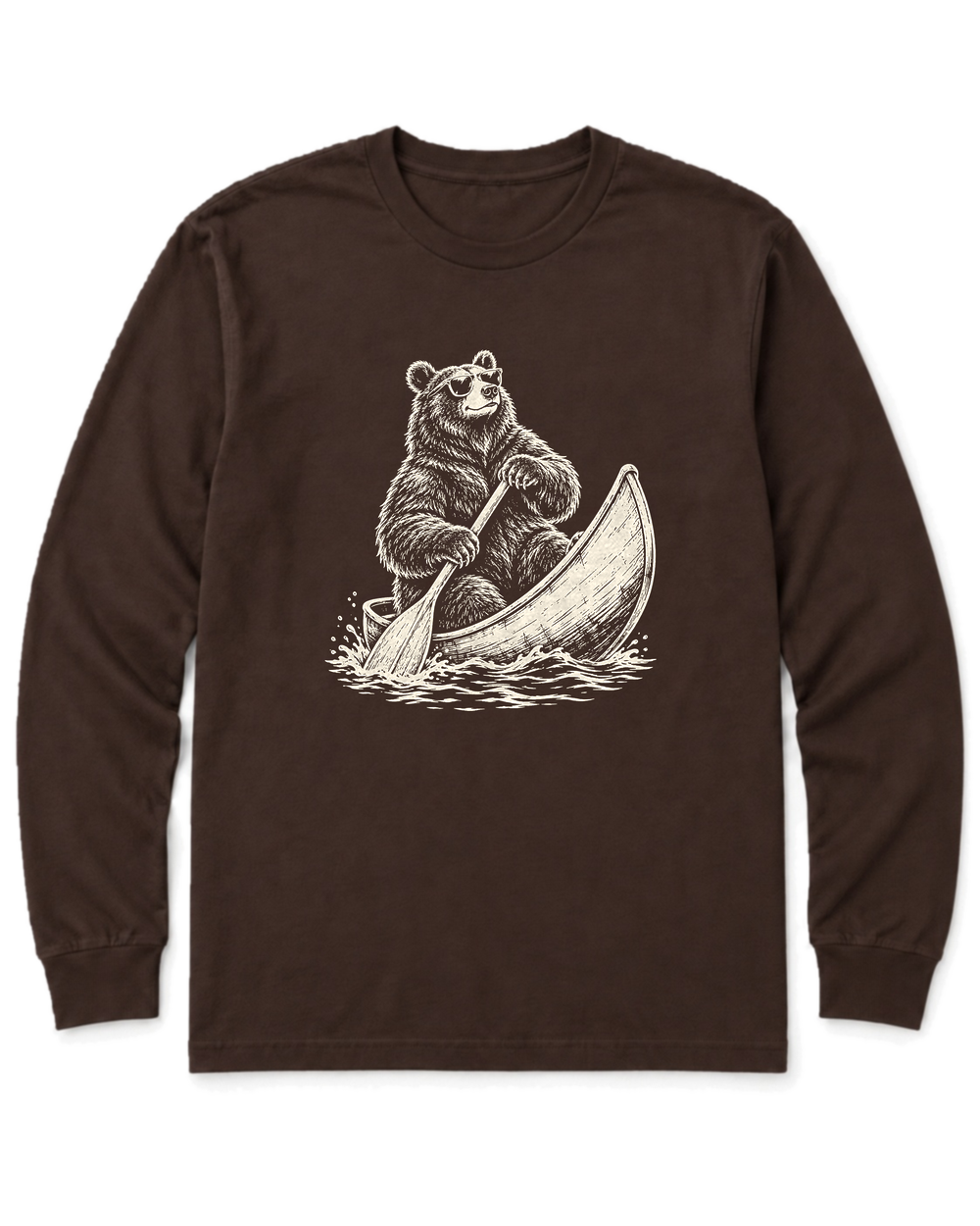 Bear in a Canoe Long Sleeve Shirt - Dark Chocolate