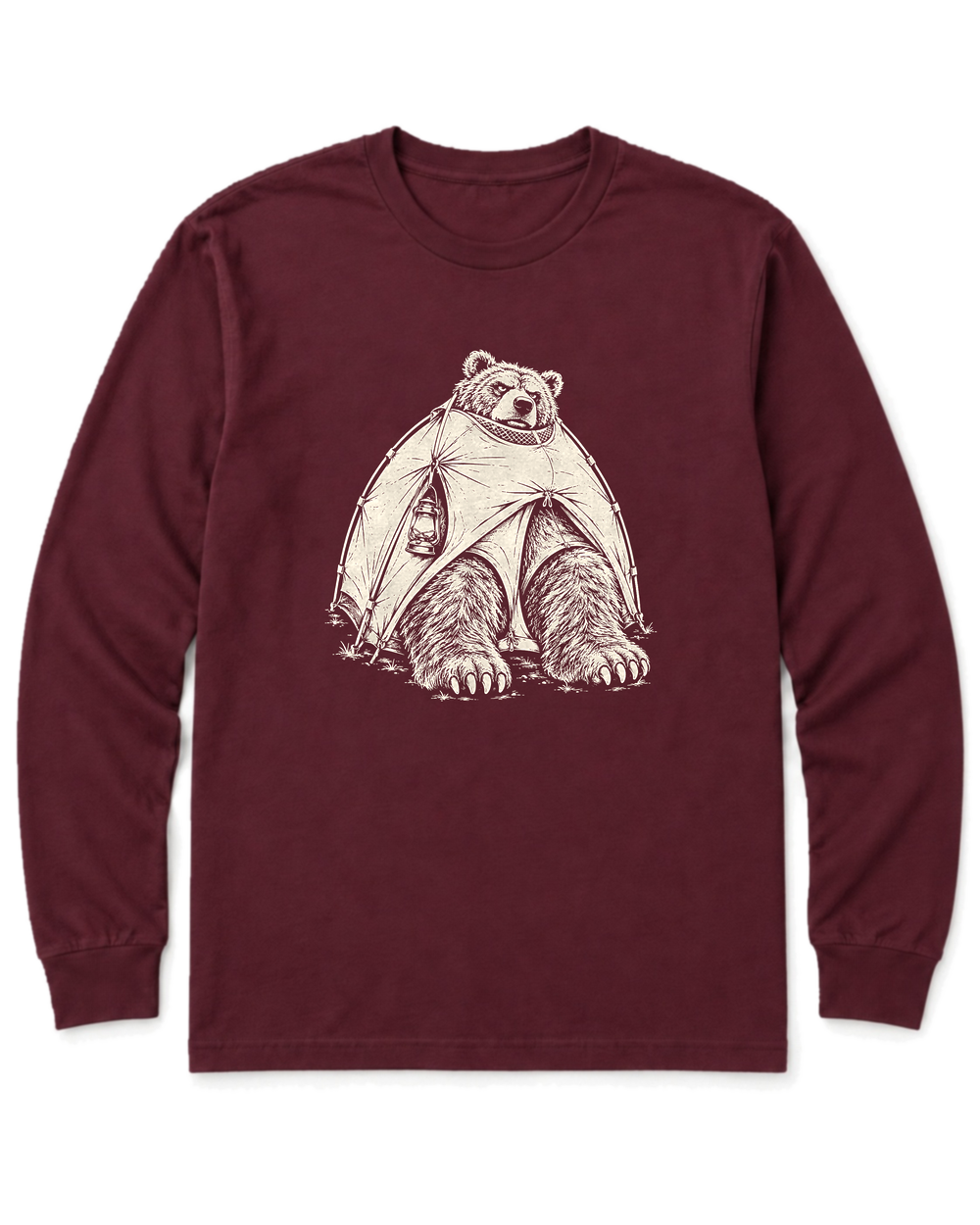 Bear in a Tiny Tent Long Sleeve Shirt - Maroon