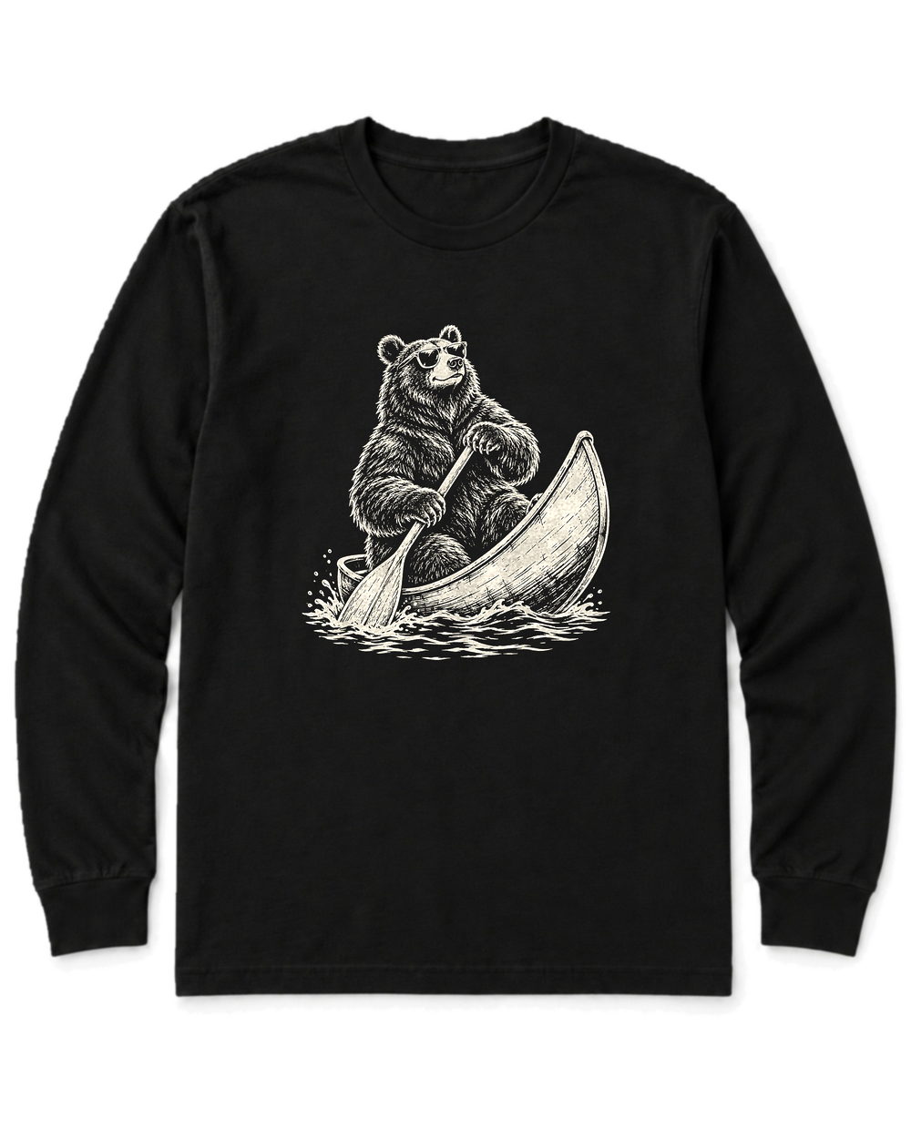 Bear in a Canoe Long Sleeve Shirt - Black