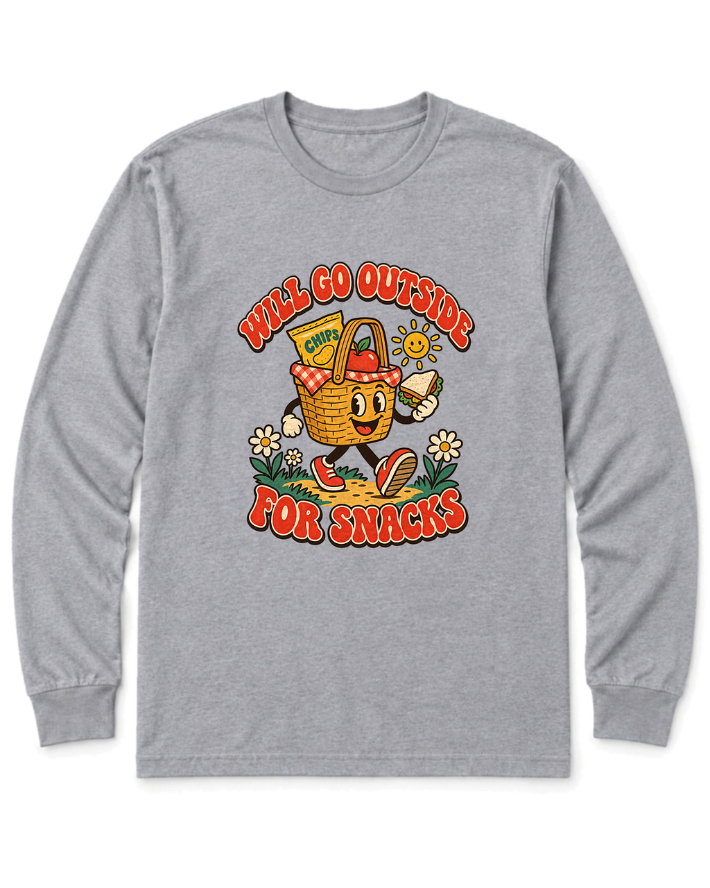 Will Go Outside for Snacks Long Sleeve Shirt - Sport Grey