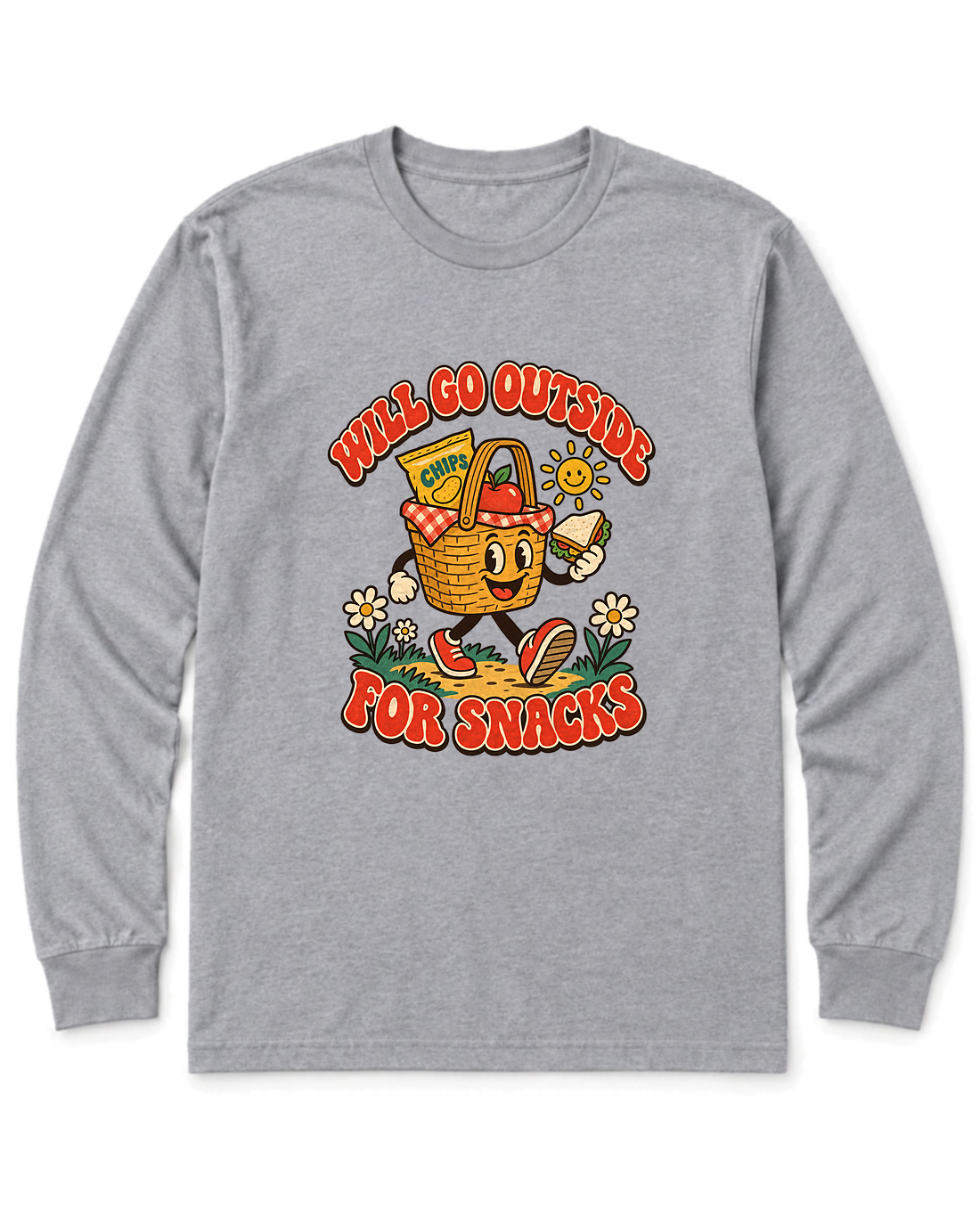 Will Go Outside for Snacks Long Sleeve Shirt - Sport Grey