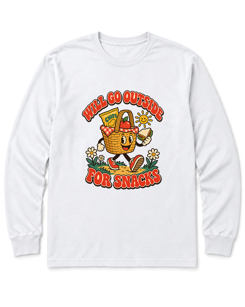 Will Go Outside for Snacks Long Sleeve Shirt - White