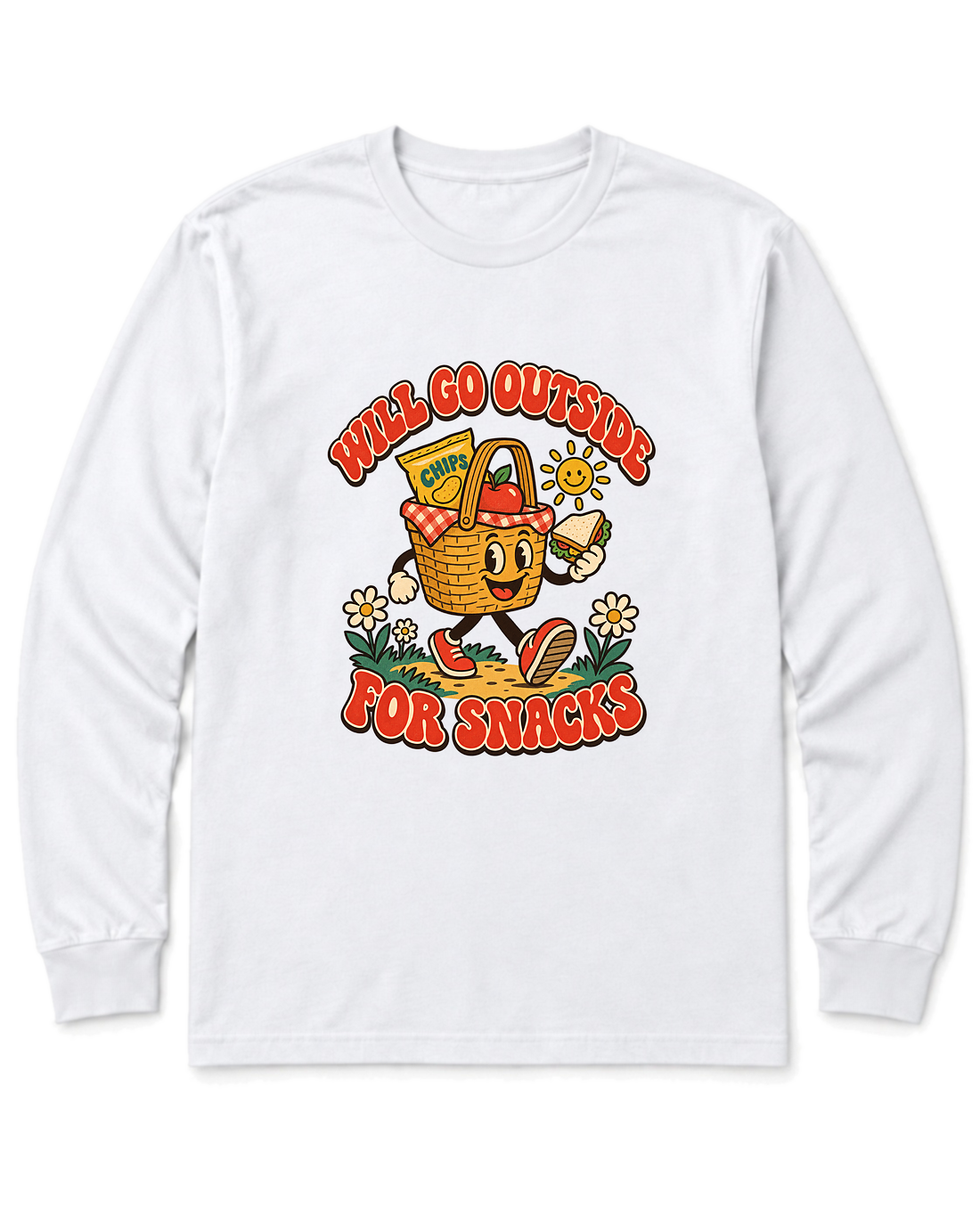 Will Go Outside for Snacks Long Sleeve Shirt - White