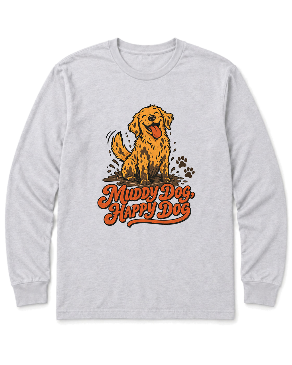 Muddy Dog, Happy Dog Long Sleeve Shirt - Ash