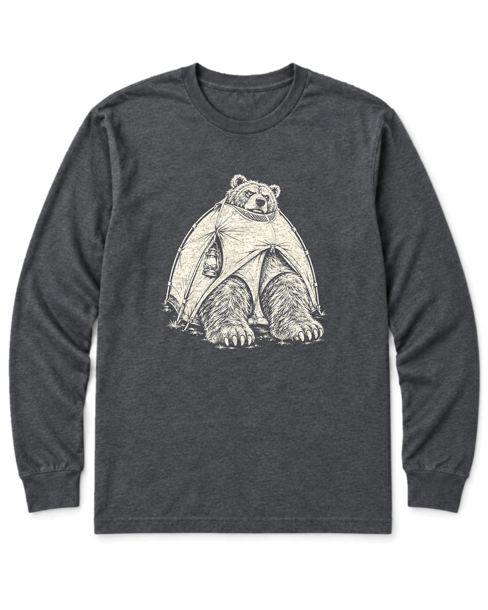 Bear in a Tiny Tent Long Sleeve Shirt - Dark Heather
