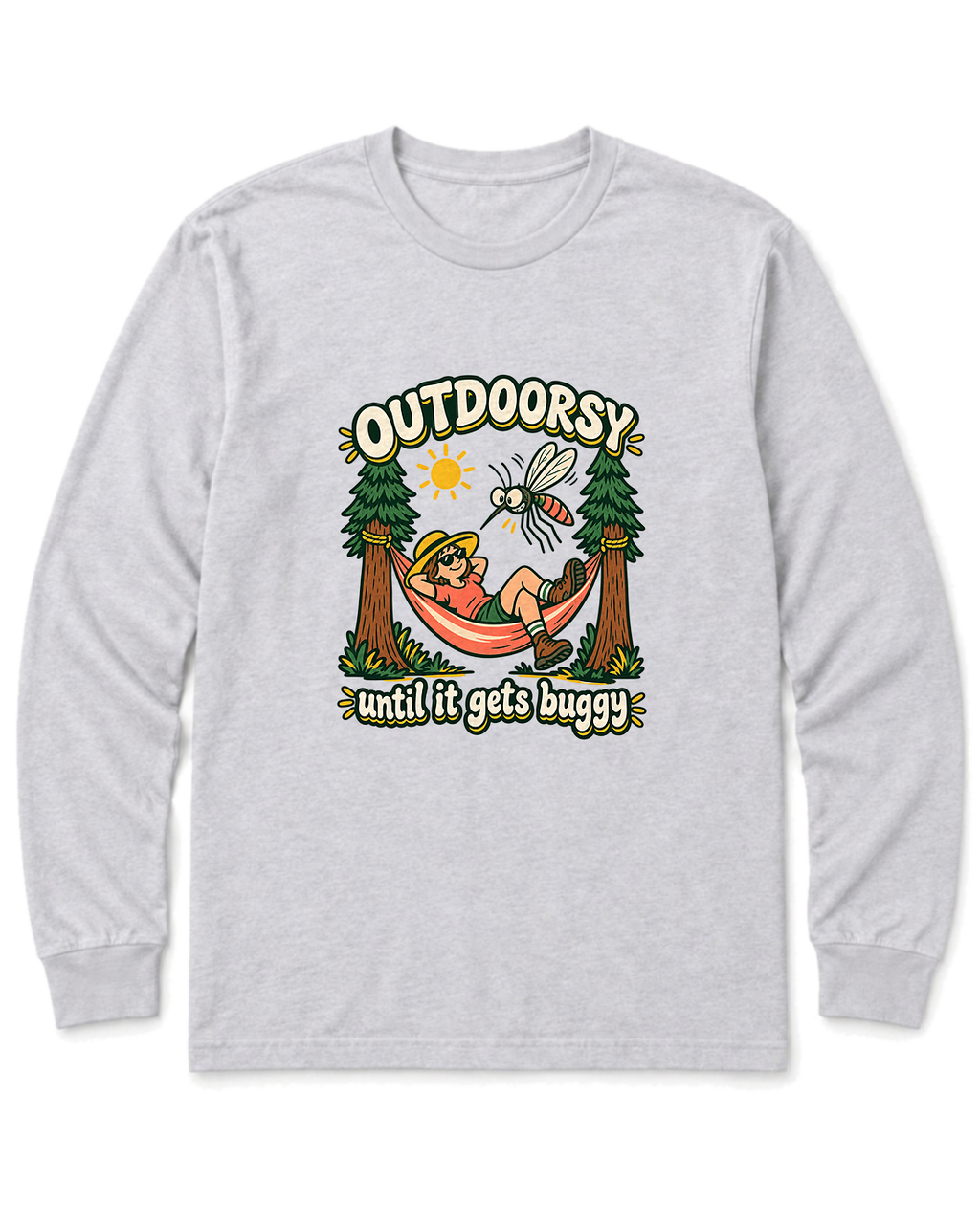 Outdoorsy Until It Gets Buggy Long Sleeve Shirt - Ash