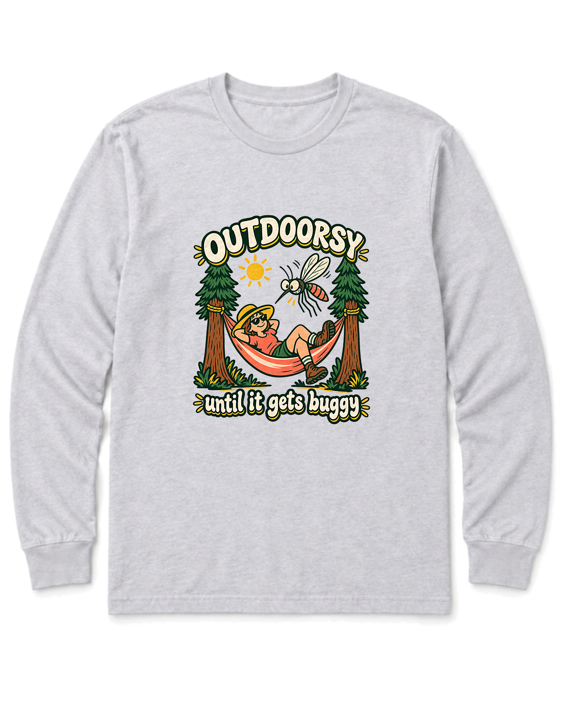 Outdoorsy Until It Gets Buggy Long Sleeve Shirt - Ash