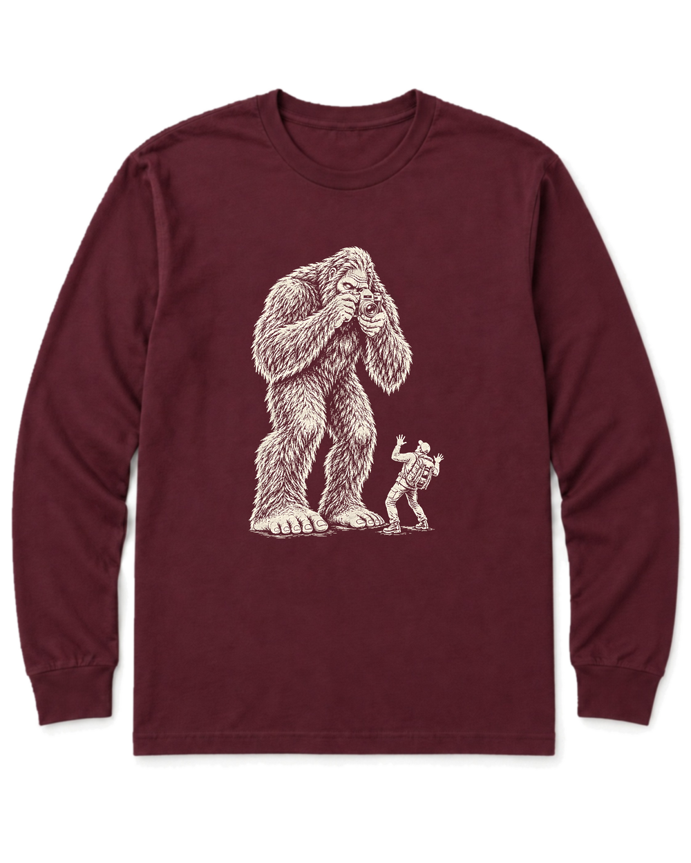 Bigfoot Photographer Long Sleeve Shirt - Maroon