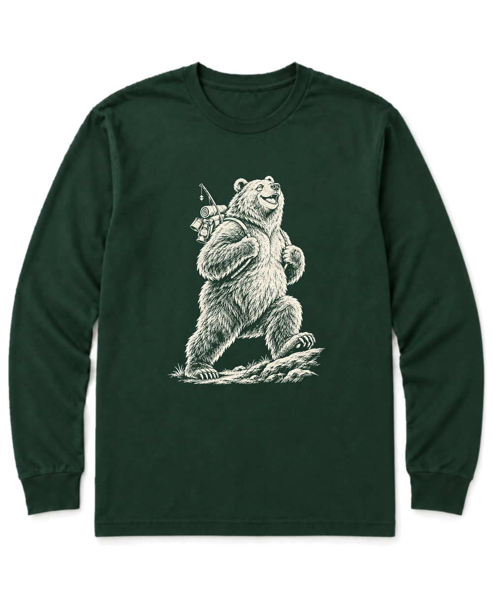 Tiny Backpack Grizzly Long Sleeve Shirt - Forest Green