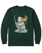Gone Fishing Grizzly Long Sleeve Shirt - Forest Green