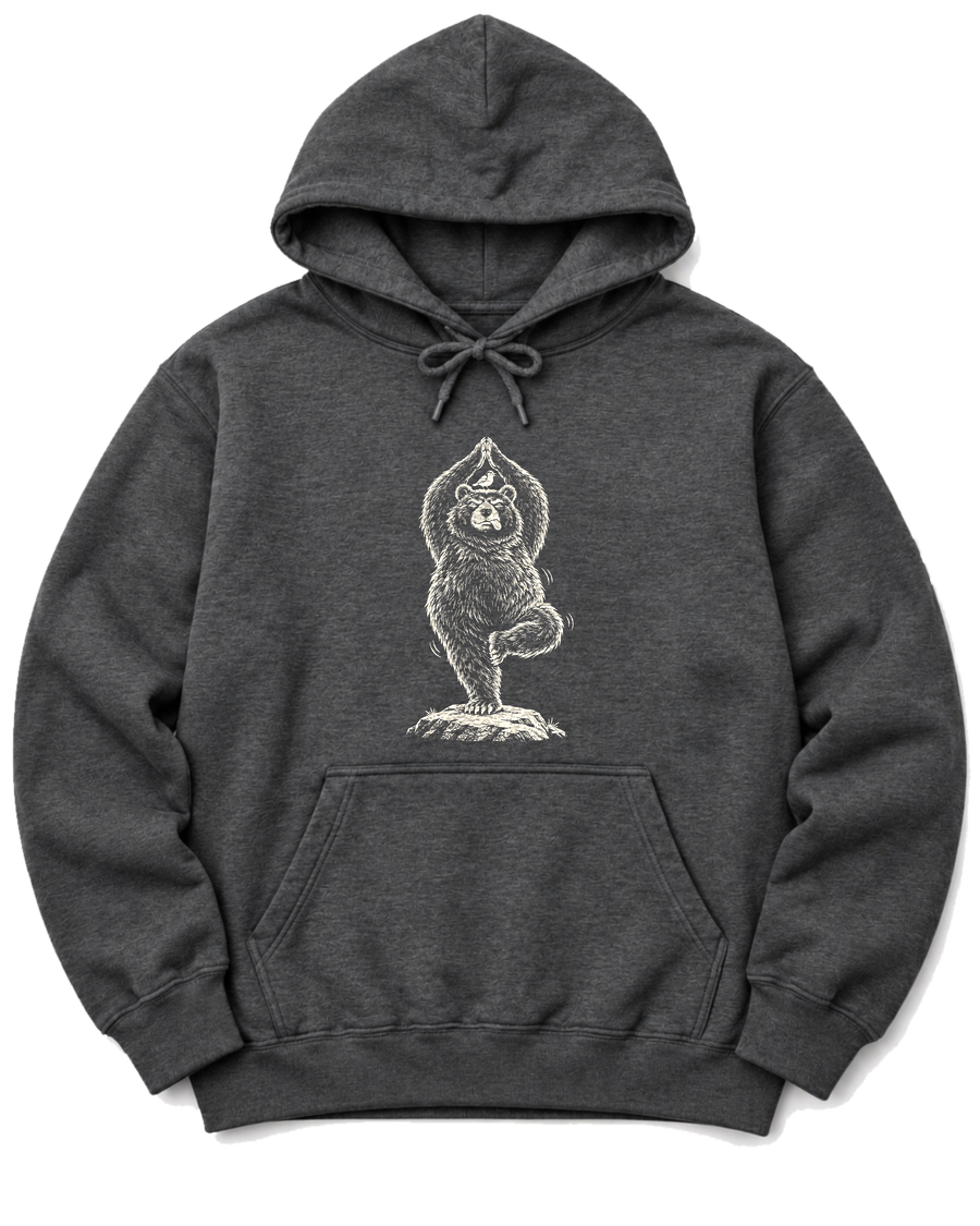 Tree Pose Bear Hoodie - Dark Heather
