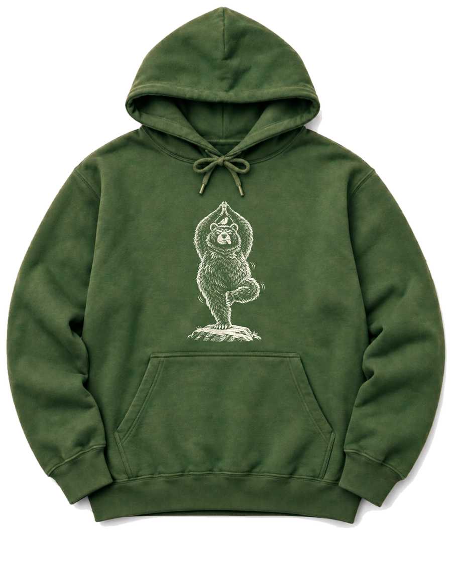 Tree Pose Bear Hoodie - Military Green