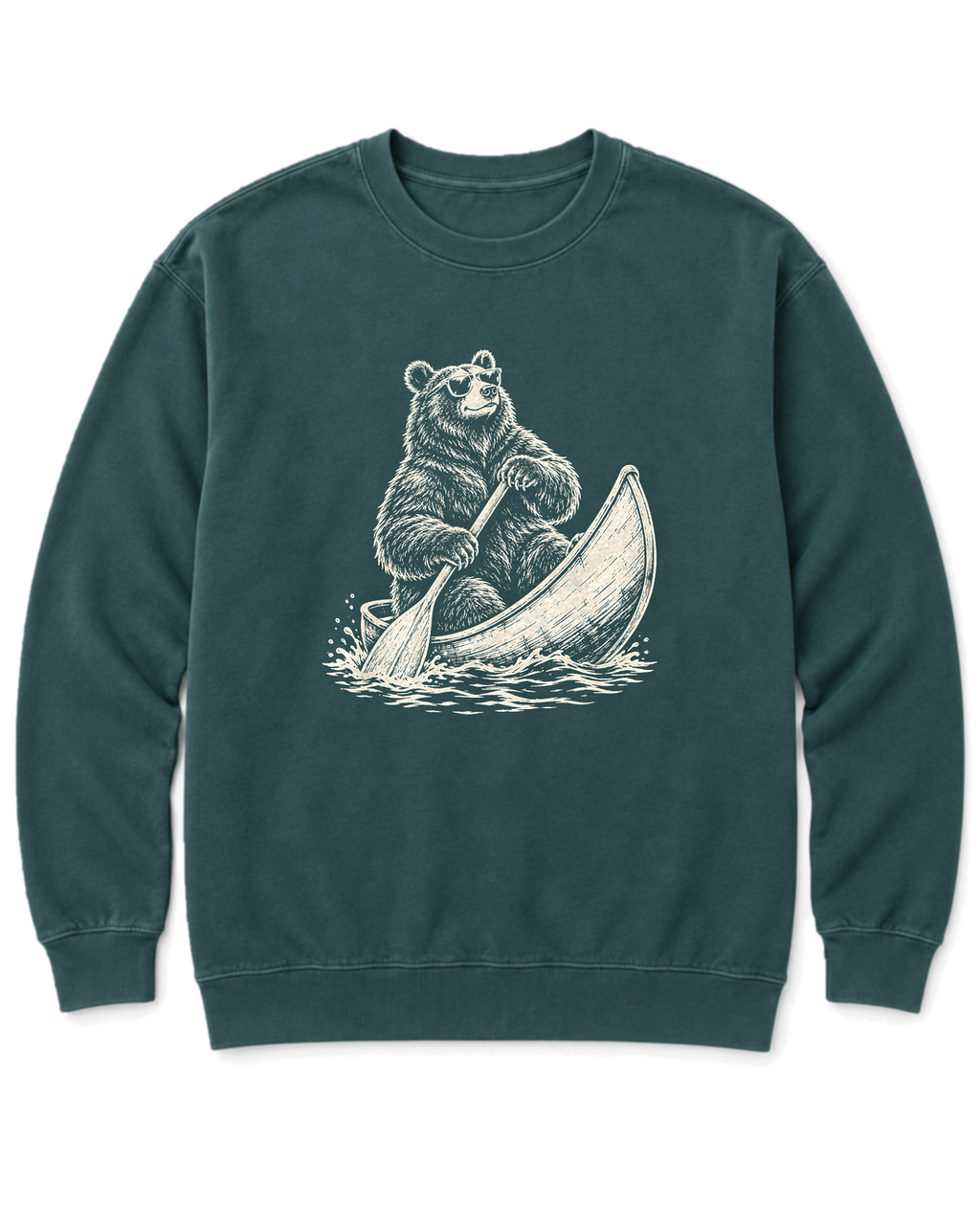Bear in a Canoe Sweatshirt - Blue Spruce