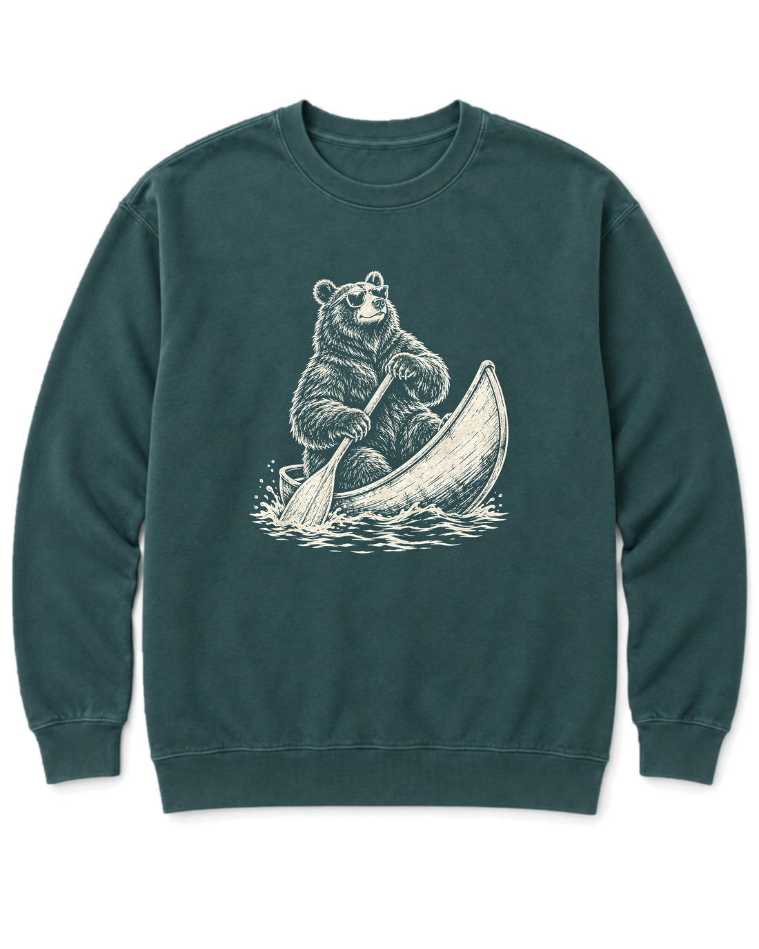 Bear in a Canoe Sweatshirt - Blue Spruce