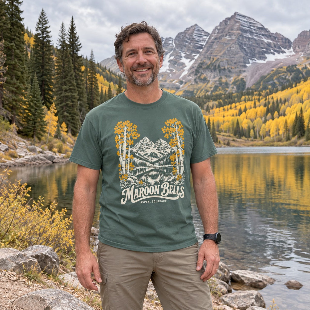 Man wearing the Maroon Bells T-Shirt