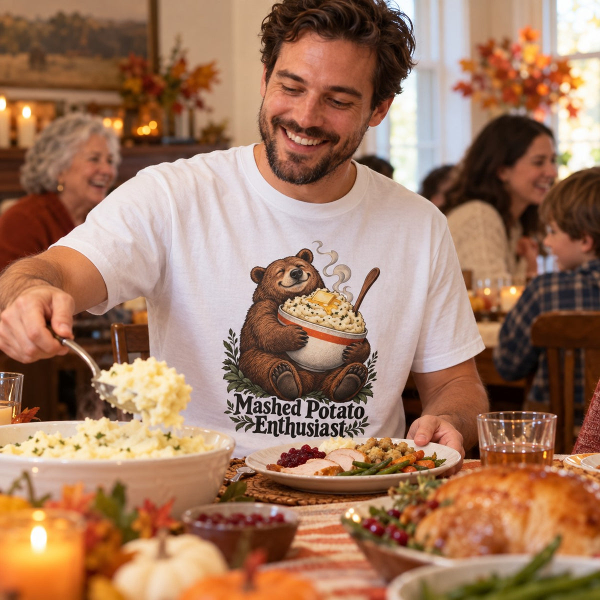 Mashed Potato Enthusiast T-Shirt worn casually