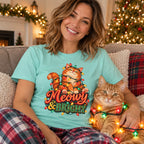 Meowy & Bright T-Shirt worn in a casual Christmas photo