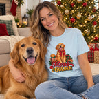 Merry & Golden T-Shirt worn in a casual Christmas photo