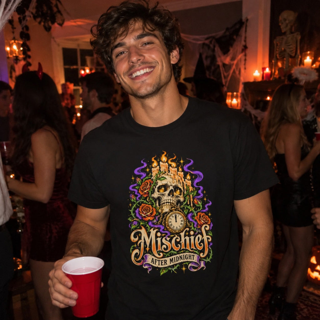 Mischief After Midnight T-Shirt worn casually