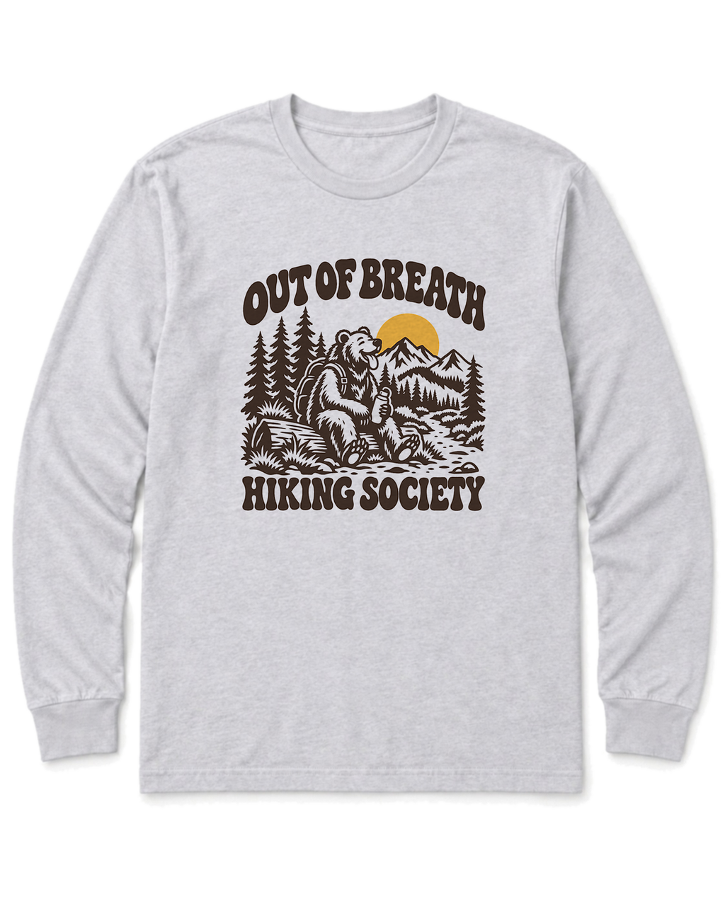 Out of Breath Hiking Society Bear Long Sleeve Shirt - Ash