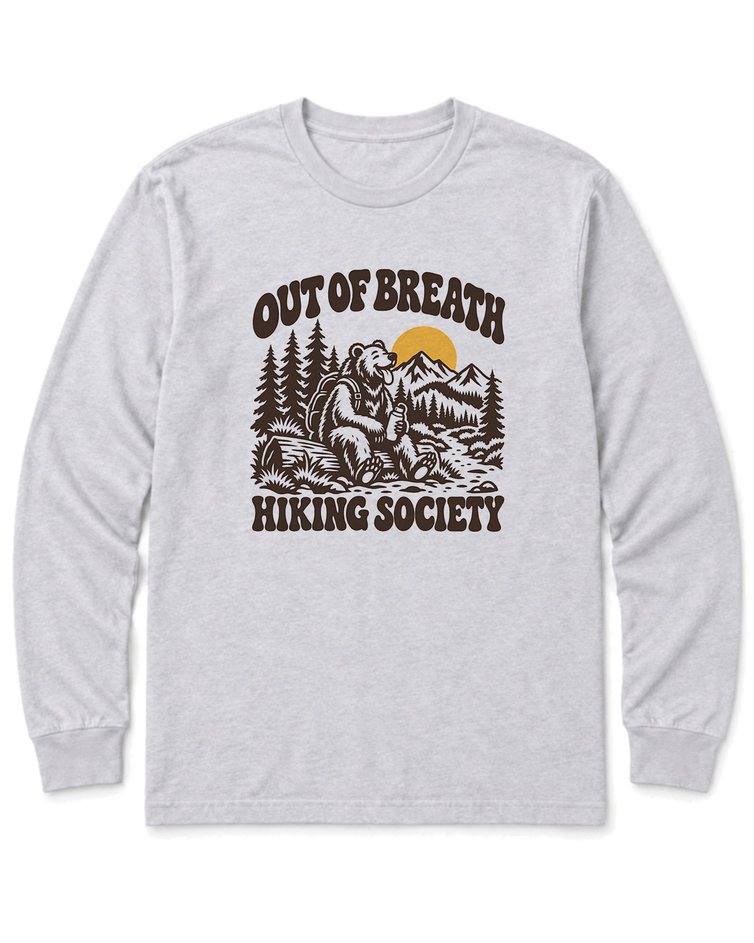 Out of Breath Hiking Society Bear Long Sleeve Shirt - Ash