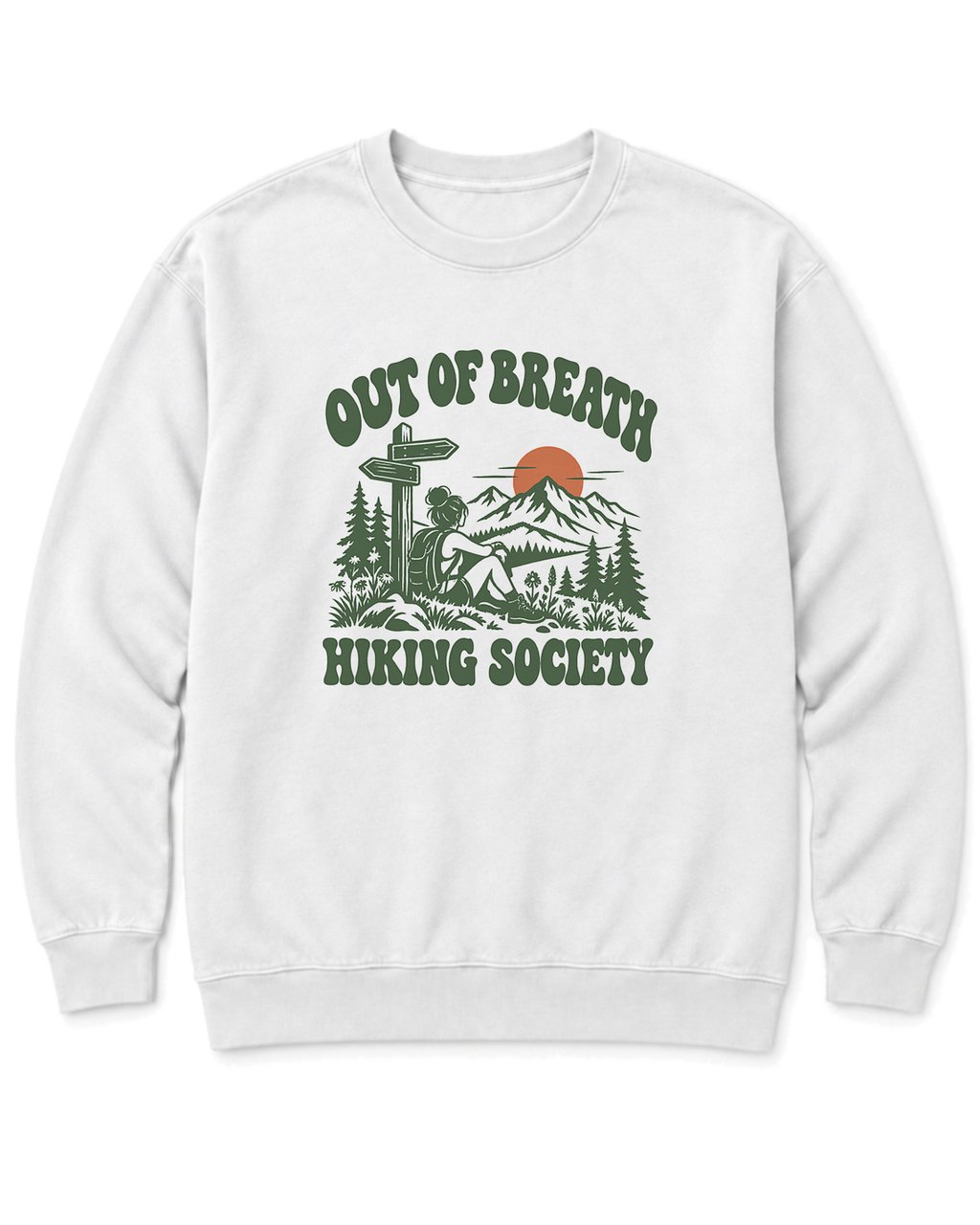 Out of Breath Hiking Society Trail Sign Sweatshirt - White