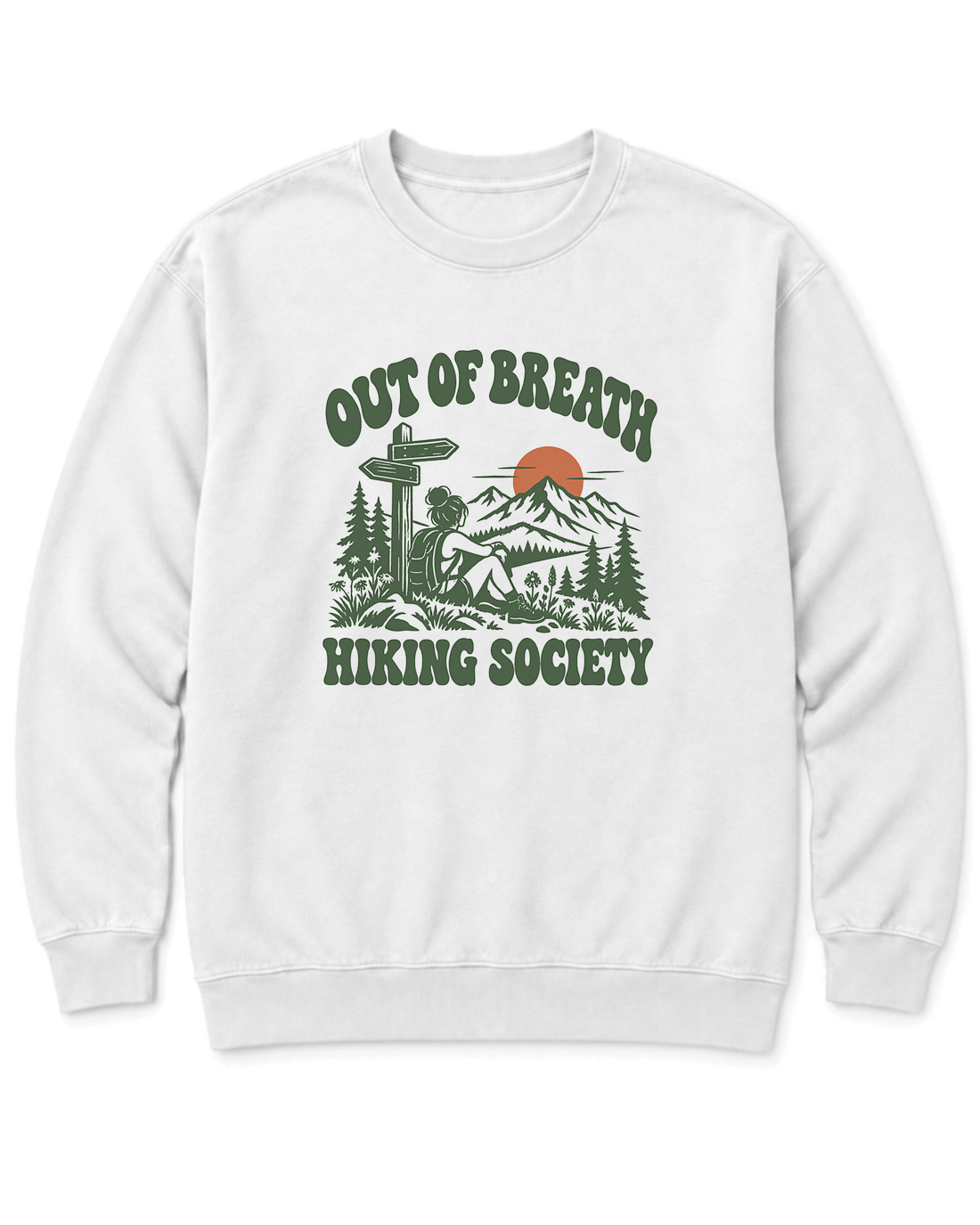 Out of Breath Hiking Society Trail Sign Sweatshirt - White