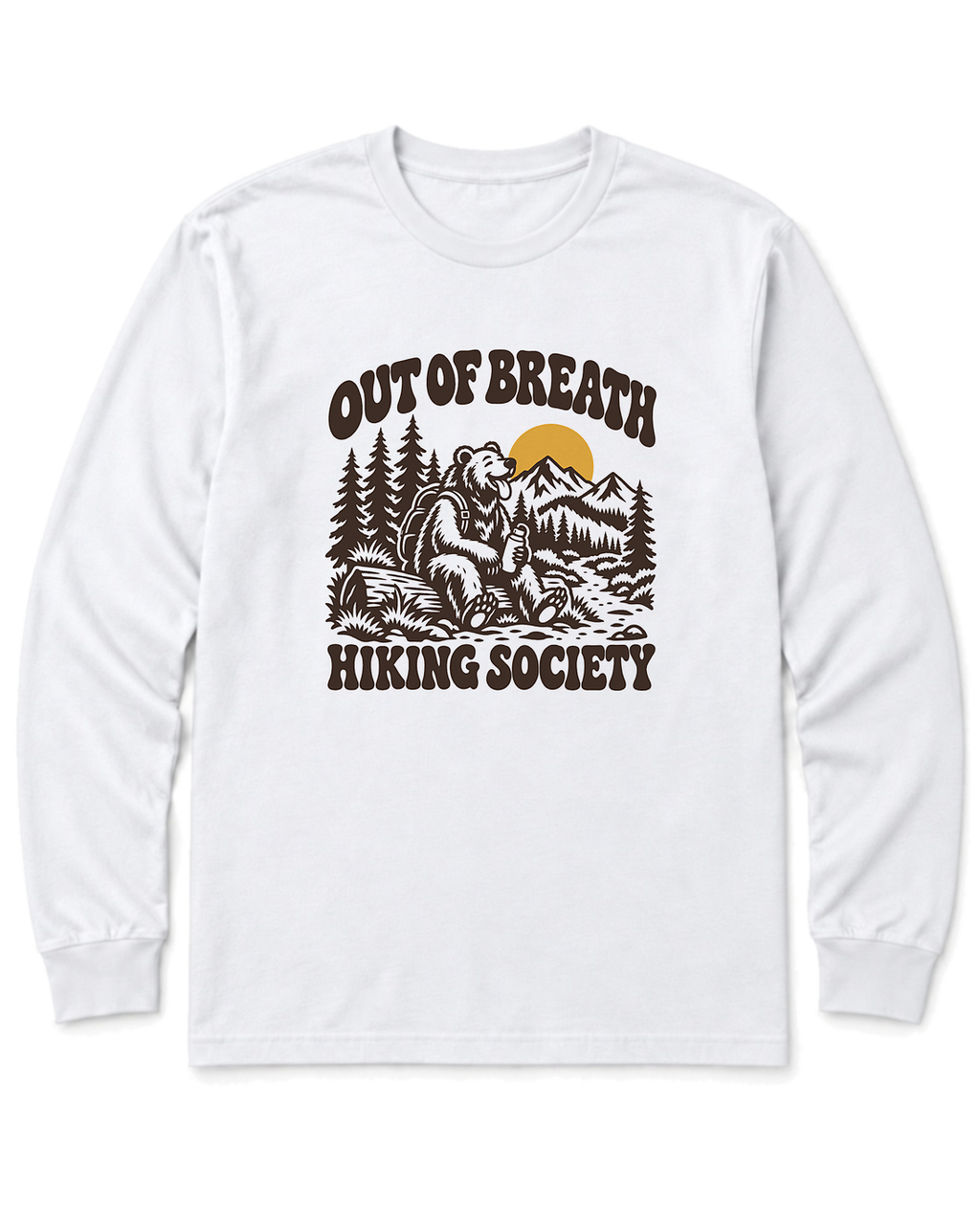 Out of Breath Hiking Society Bear Long Sleeve Shirt - White