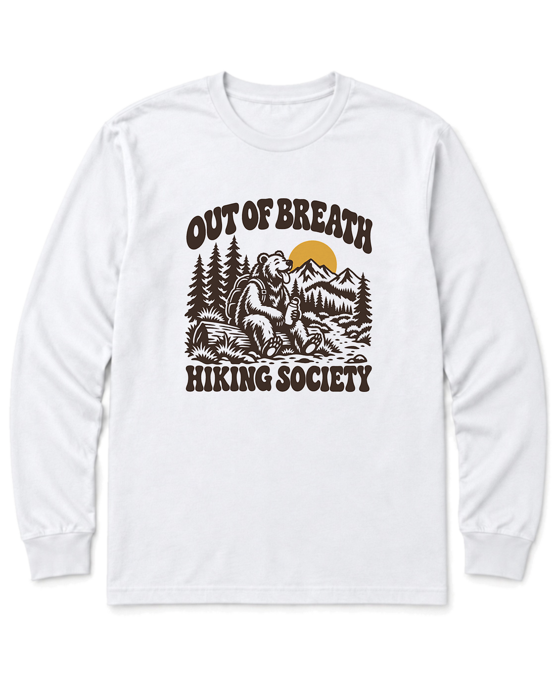 Out of Breath Hiking Society Bear Long Sleeve Shirt - White