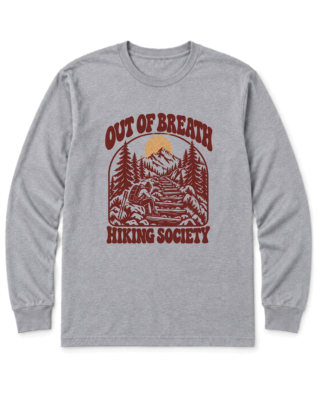 Out of Breath Hiking Society Log Steps Long Sleeve Shirt - Sport Grey