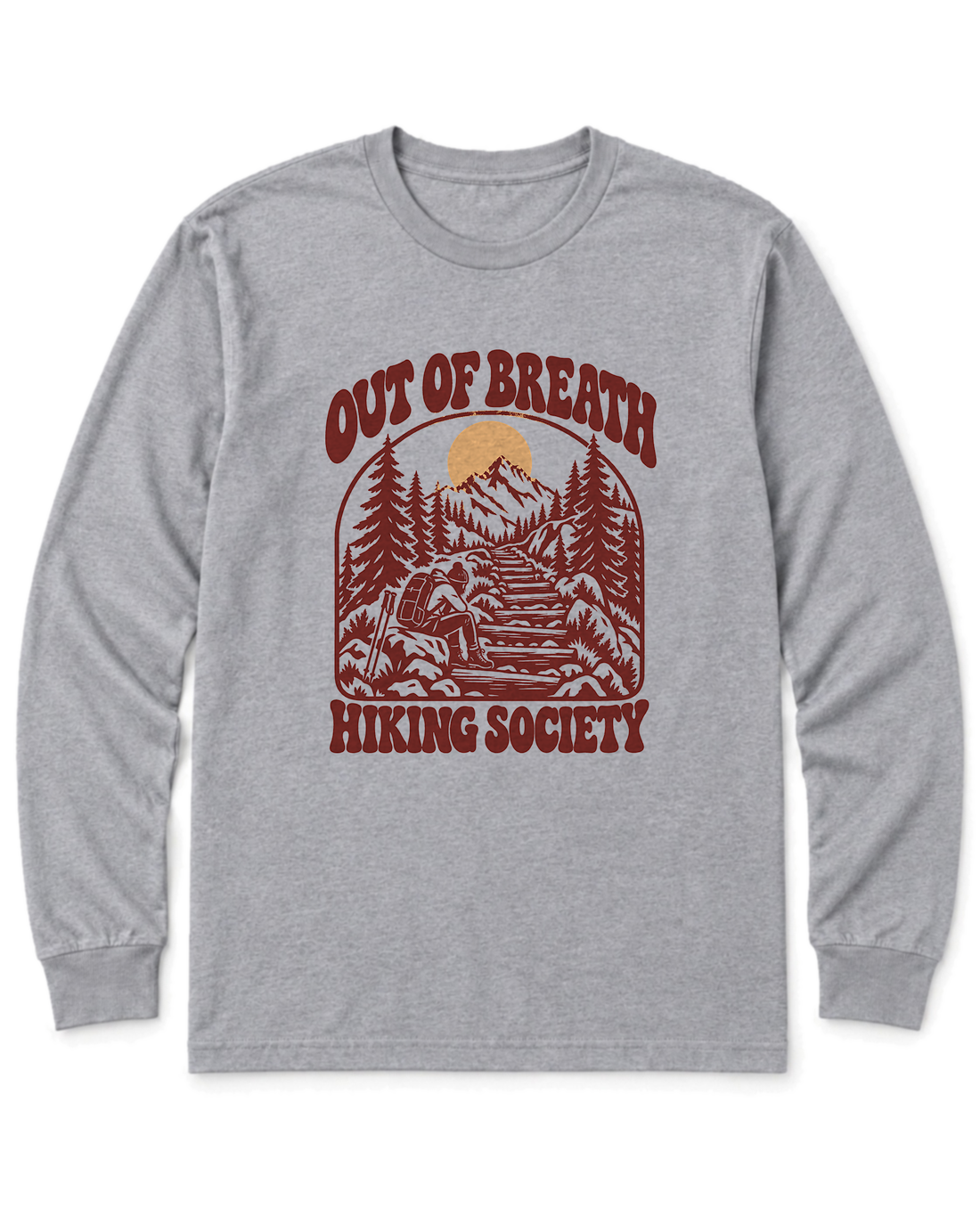 Out of Breath Hiking Society Log Steps Long Sleeve Shirt - Sport Grey