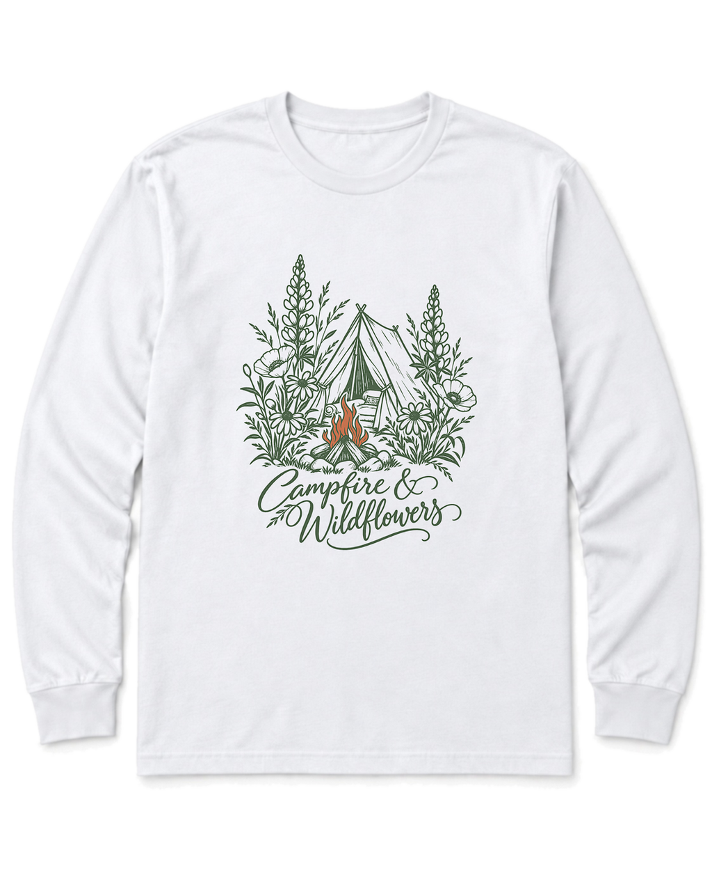 Campfire & Wildflowers Long Sleeve Shirt - White