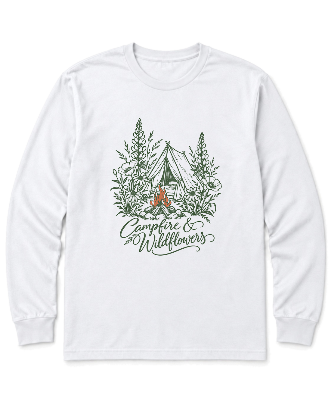 Campfire & Wildflowers Long Sleeve Shirt - White
