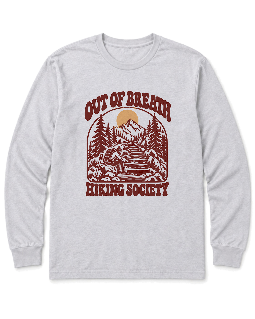 Out of Breath Hiking Society Log Steps Long Sleeve Shirt - Ash
