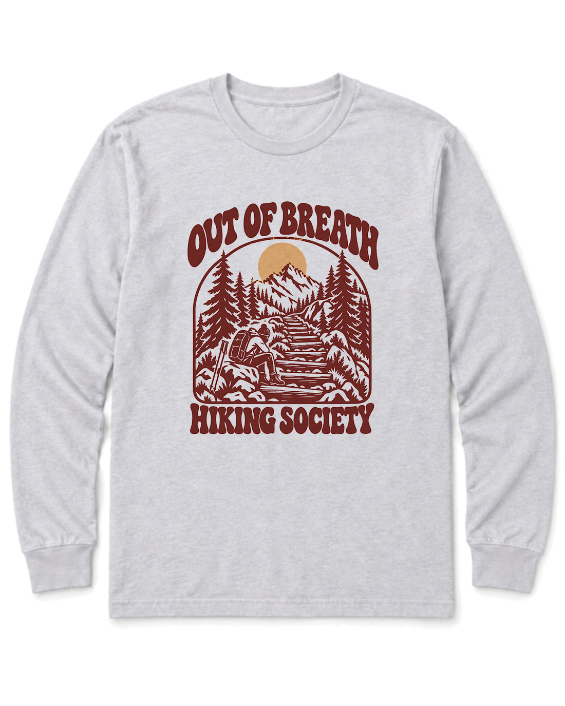 Out of Breath Hiking Society Log Steps Long Sleeve Shirt - Ash