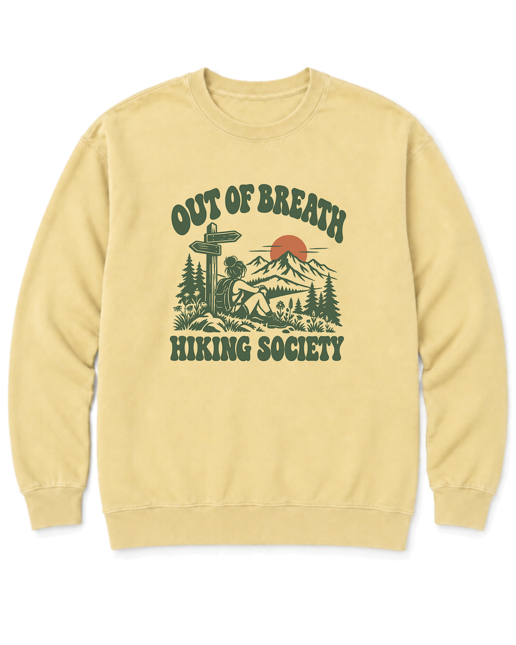 Out of Breath Hiking Society Trail Sign Sweatshirt - Butter