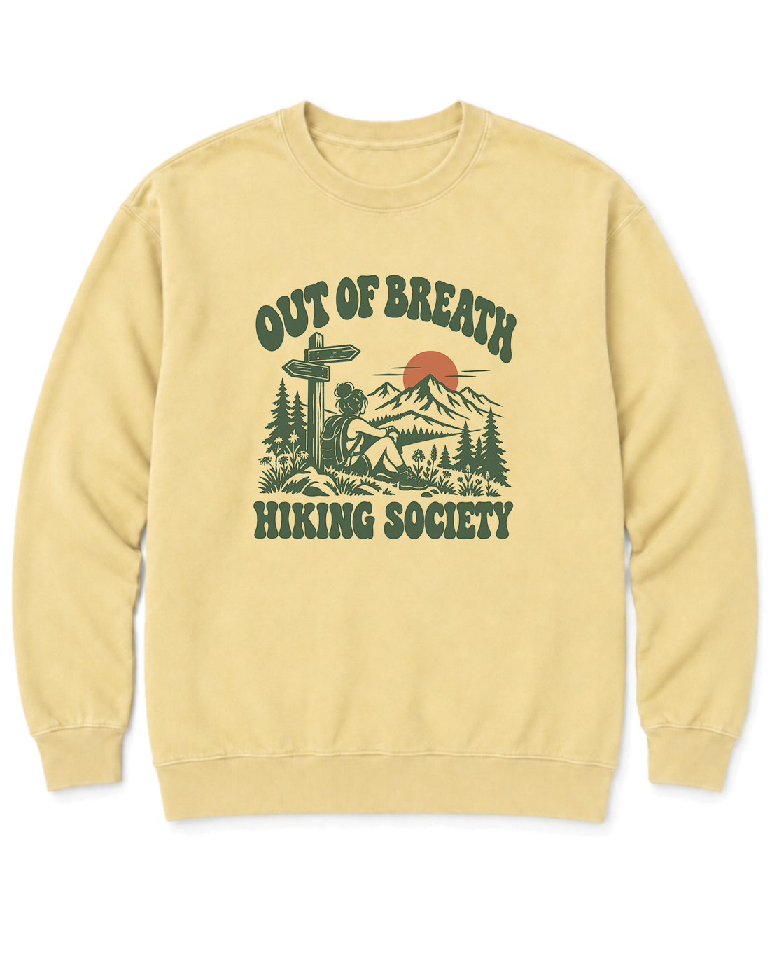 Out of Breath Hiking Society Trail Sign Sweatshirt - Butter