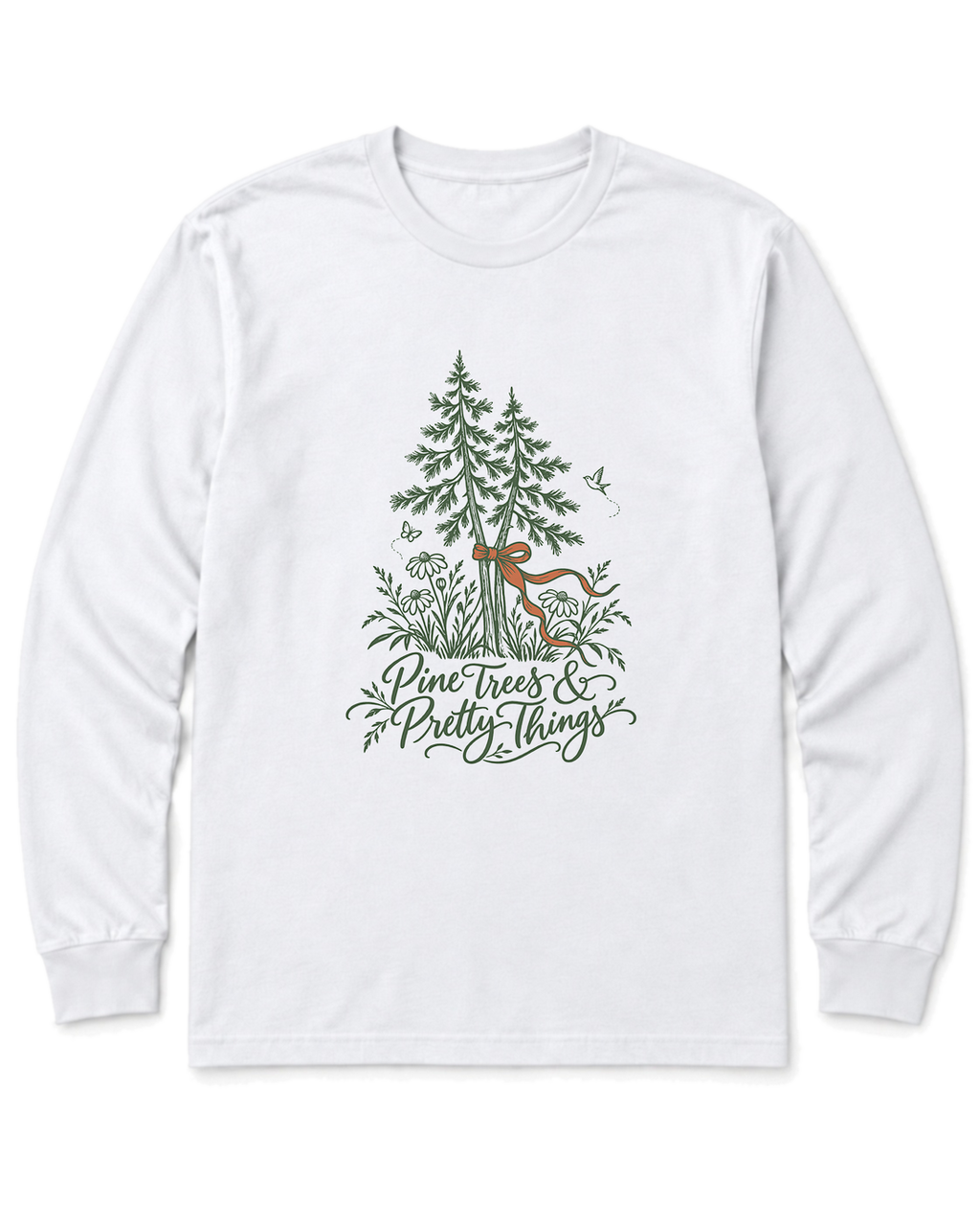 Pine Trees & Pretty Things Long Sleeve Shirt - White