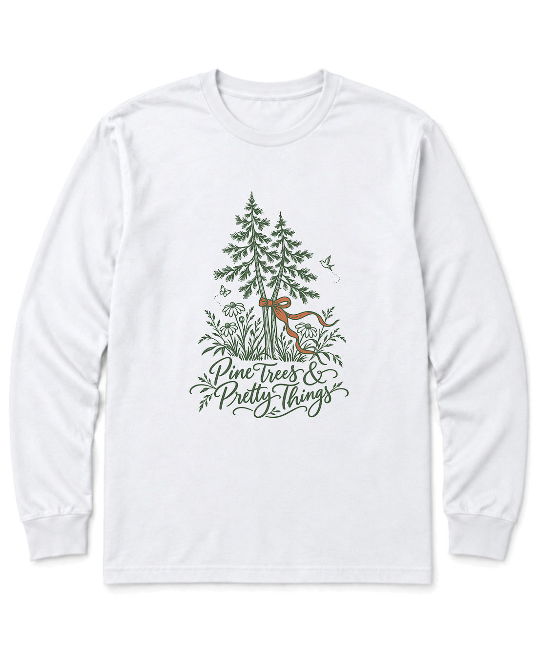 Pine Trees & Pretty Things Long Sleeve Shirt - White