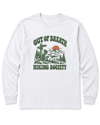 Out of Breath Hiking Society Trail Sign Long Sleeve Shirt - White