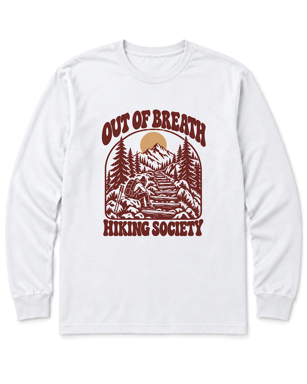 Out of Breath Hiking Society Log Steps Long Sleeve Shirt - White