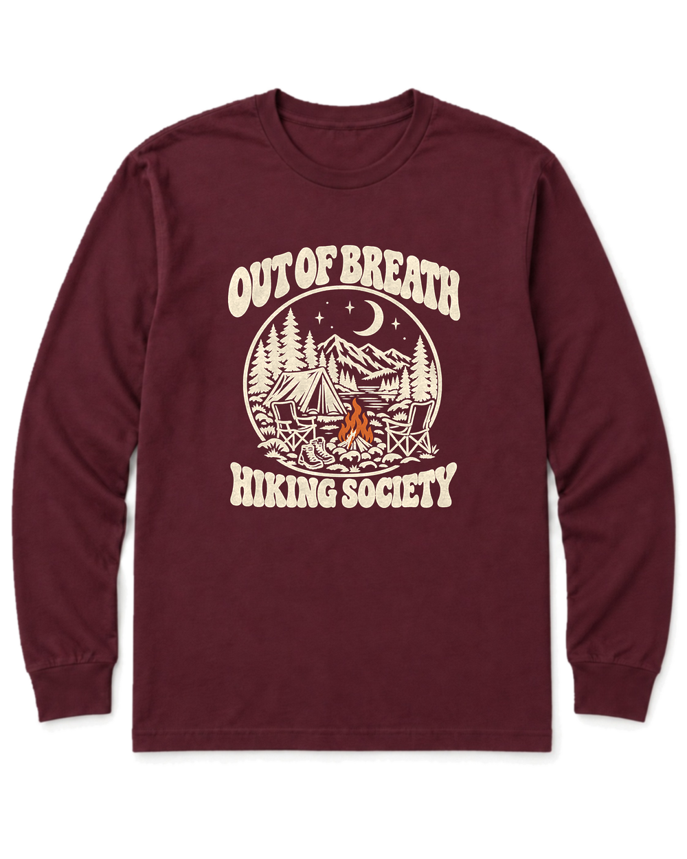 Out of Breath Hiking Society Campfire Night Long Sleeve Shirt - Maroon