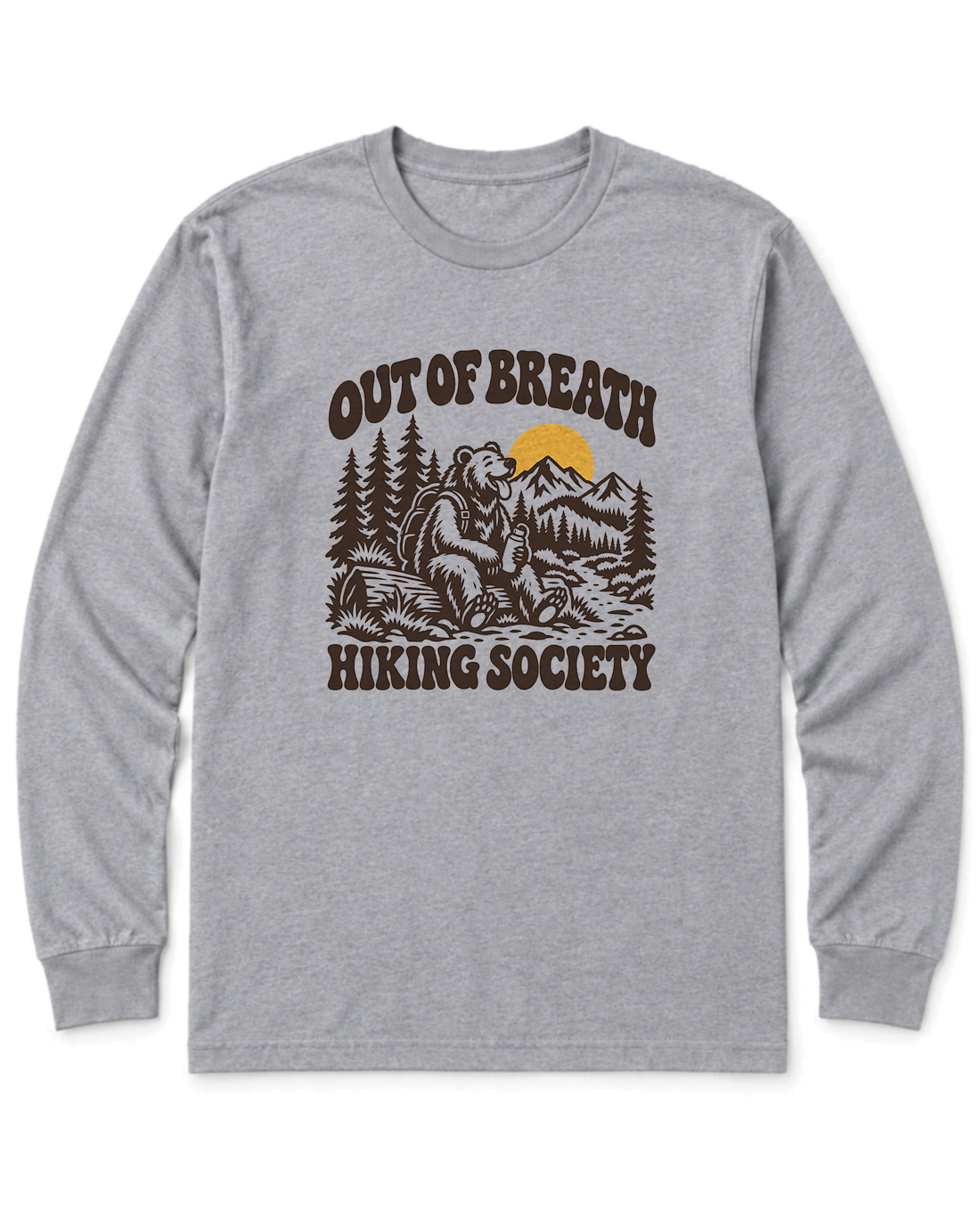 Out of Breath Hiking Society Bear Long Sleeve Shirt - Sport Grey