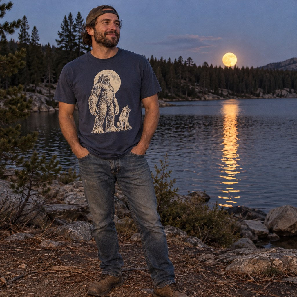 Person wearing the Bigfoot Moon Howl T-Shirt