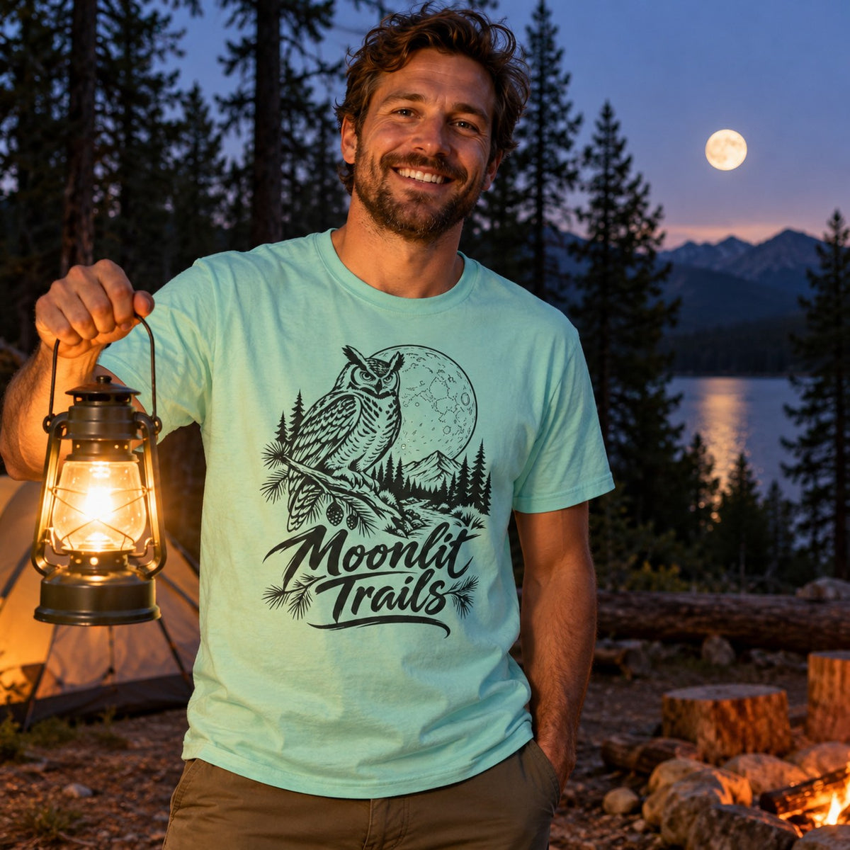 Moonlit Trails T-Shirt worn outdoors